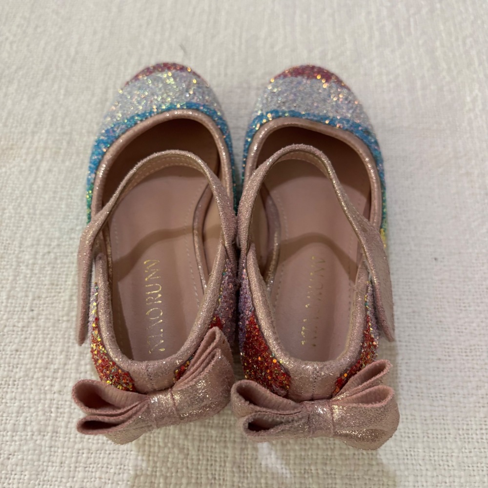 XIAORUNV Girls Rainbow Glitter Mary Jane Dress Shoes Rhinestone Heel Bow Size 30 - Picture 5 of 9